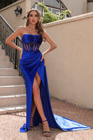 Load image into Gallery viewer, Simple Royal Blue Mermaid Long Prom Dress with Slit_1