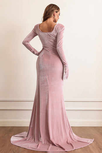 Velvet Long Sleeves Prom Dress with Slit