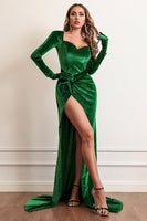 Load image into Gallery viewer, Velvet Long Sleeves Prom Dress with Slit