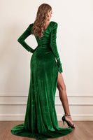 Load image into Gallery viewer, Velvet Long Sleeves Prom Dress with Slit