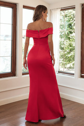 Off The Shoulder Red Sheath Long Formal Dress