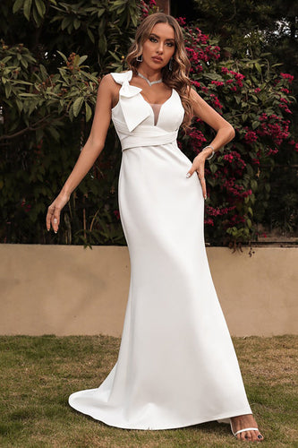 White Spaghetti Straps Mermaid Prom Dress