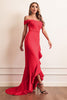 Load image into Gallery viewer, Red Sheath Off The Shoulder Prom Dress With Ruffles