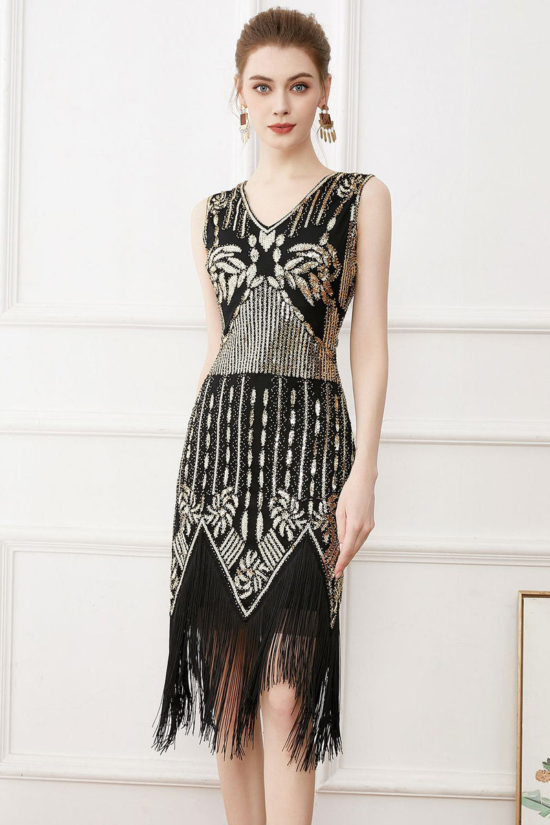 Load image into Gallery viewer, Fringes Glitter Flapper Dress with Sleeveless