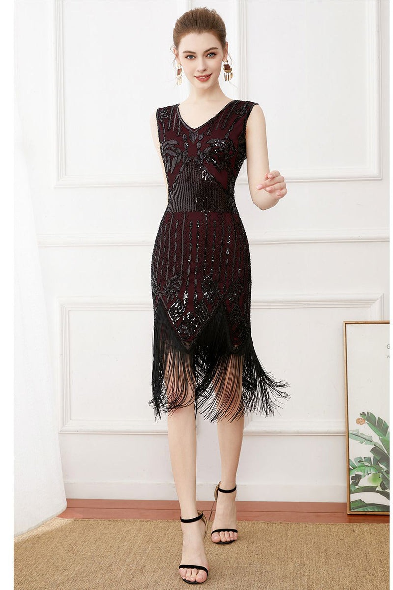 Load image into Gallery viewer, Fringes Glitter Flapper Dress with Sleeveless