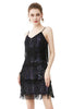 Load image into Gallery viewer, Black Friges Spaghetti Straps 1920s Dress