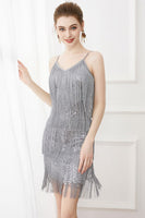 Load image into Gallery viewer, Black Friges Spaghetti Straps 1920s Dress