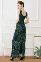 Load image into Gallery viewer, Dark Green Sheath Fringes Long 1920s Dress