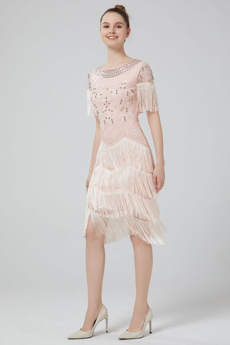 Load image into Gallery viewer, Blush Sequins 1920s Dress with Fringes