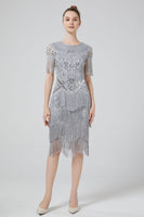 Load image into Gallery viewer, Blush Sequins 1920s Dress with Fringes