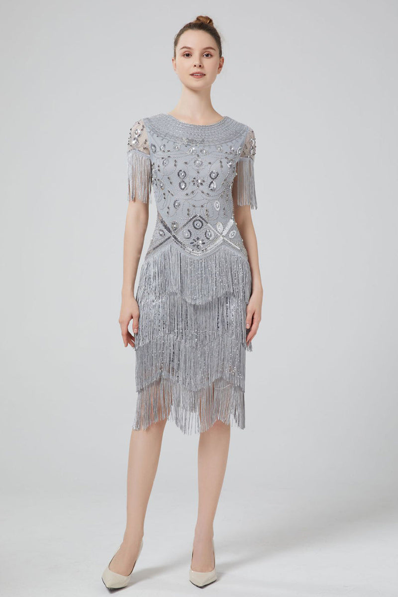 Load image into Gallery viewer, Blush Sequins 1920s Dress with Fringes