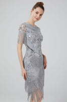 Load image into Gallery viewer, Blush Sequins 1920s Dress with Fringes