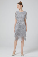Load image into Gallery viewer, Blush Sequins 1920s Dress with Fringes