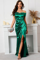 Load image into Gallery viewer, Mermaid Off The Shoulder Green Long Prom Dress with Slit