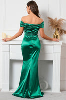 Load image into Gallery viewer, Mermaid Off The Shoulder Green Long Prom Dress with Slit