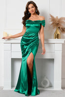 Load image into Gallery viewer, Mermaid Off The Shoulder Green Long Prom Dress with Slit