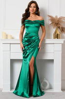 Load image into Gallery viewer, Mermaid Off The Shoulder Green Long Prom Dress with Slit