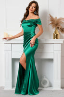 Load image into Gallery viewer, Mermaid Off The Shoulder Green Long Prom Dress with Slit