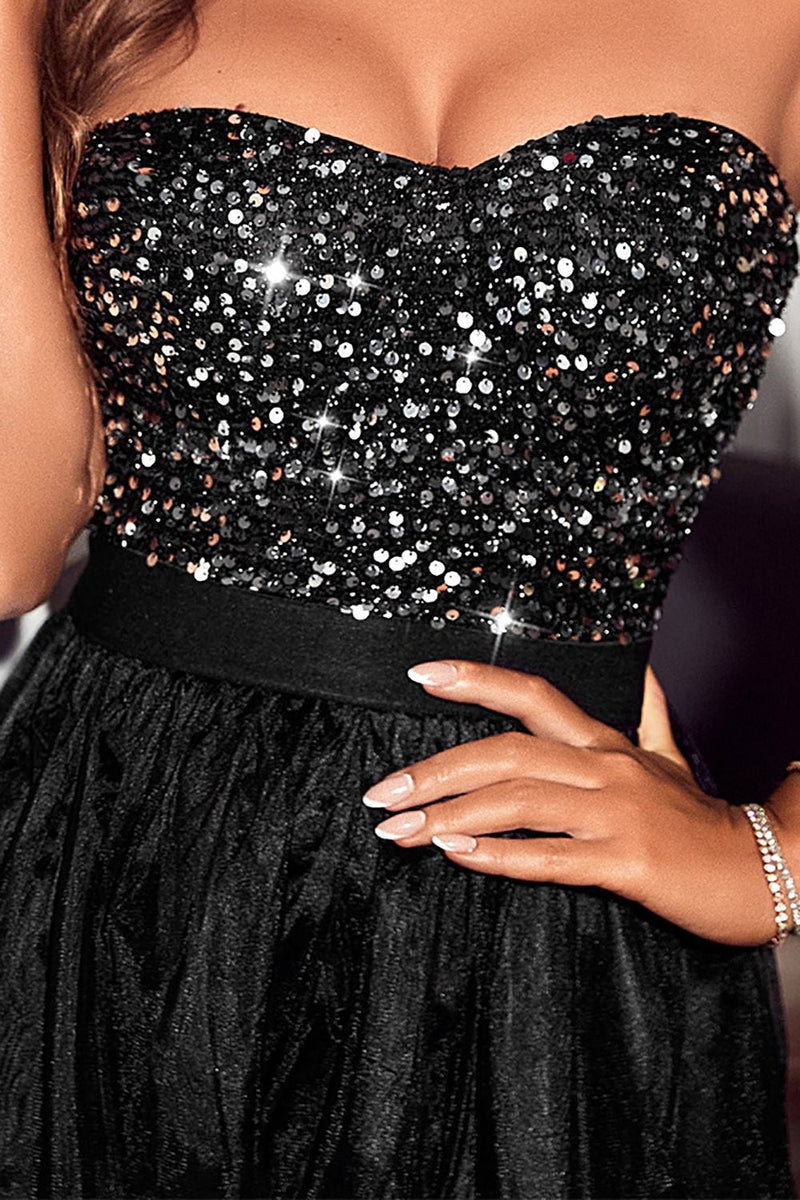 Load image into Gallery viewer, Sparkly Sweetheart Black Prom Dress with Sequins