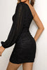 Load image into Gallery viewer, Sparkly One Shoulder Black Cocktail Dress