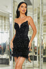 Load image into Gallery viewer, Sequins Black Short Party Dress with Feathers
