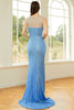 Load image into Gallery viewer, Sparkly Sleeveless Sequins Blue Prom Dress with Slit