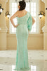 Load image into Gallery viewer, Sparkly One Shoulder Green Long Prom Dress with Split Front