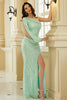 Load image into Gallery viewer, Sparkly One Shoulder Green Long Prom Dress with Split Front