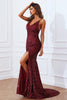 Load image into Gallery viewer, Mermaid Burgundy Sequins Prom Dress with Slit