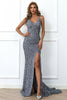 Load image into Gallery viewer, Mermaid Burgundy Sequins Prom Dress with Slit