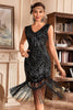Load image into Gallery viewer, Black Golden Braided Sequin Fringed 1920s Flapper Dress