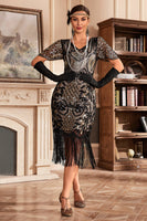 Load image into Gallery viewer, Red V Neck Fringe 1920s Gatsby Dress With Sequins
