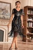 Load image into Gallery viewer, Black Champange V Neck Fringe 1920s Gatsby Dress With Sequins