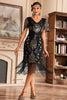 Load image into Gallery viewer, Dark Green V Neck Fringe 1920s Gatsby Dress With Sequins