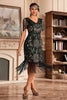 Load image into Gallery viewer, Black Golden V Neck Fringe 1920s Gatsby Dress With Sequins