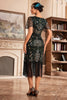 Load image into Gallery viewer, Black Golden V Neck Fringe 1920s Gatsby Dress With Sequins