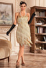 Load image into Gallery viewer, Golden Spaghetti Straps Fringed Roaring 20s Great Gatsby Dress