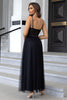 Load image into Gallery viewer, Black Spaghetti Straps A Line Tulle Open Back Long Prom Dress