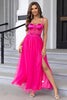 Load image into Gallery viewer, Black Spaghetti Straps A Line Tulle Open Back Long Prom Dress