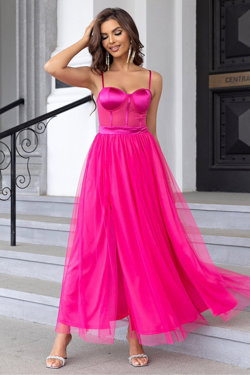 Load image into Gallery viewer, Black Spaghetti Straps A Line Tulle Open Back Long Prom Dress