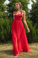 Load image into Gallery viewer, Black Spaghetti Straps A Line Tulle Open Back Long Prom Dress