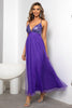 Load image into Gallery viewer, Fuchsia Deep V Neck A Line Sparkly Long Prom Dress With Slit