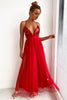 Load image into Gallery viewer, Fuchsia Deep V Neck A Line Sparkly Long Prom Dress With Slit