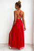 Load image into Gallery viewer, Fuchsia Deep V Neck A Line Sparkly Long Prom Dress With Slit