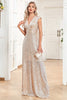 Load image into Gallery viewer, Champagne Sleeveless V-Neck A Line Sparkly Prom Dress