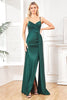 Load image into Gallery viewer, Dark Green Detachable Sleeves Spaghetti Straps Long Prom Dress