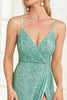 Load image into Gallery viewer, Sparkly Green Sapghetti Straps Long Prom Dress With Slit
