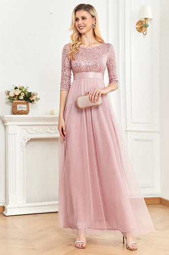 Blush A Line 3/4 Sleeves Sparkly Sequin Prom Dress