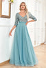 Load image into Gallery viewer, Blue Sparkly Sequin 3/4 Sleeves A Line Prom Dress