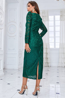 Square Neck Dark Green Formal Dress with Long Sleeves